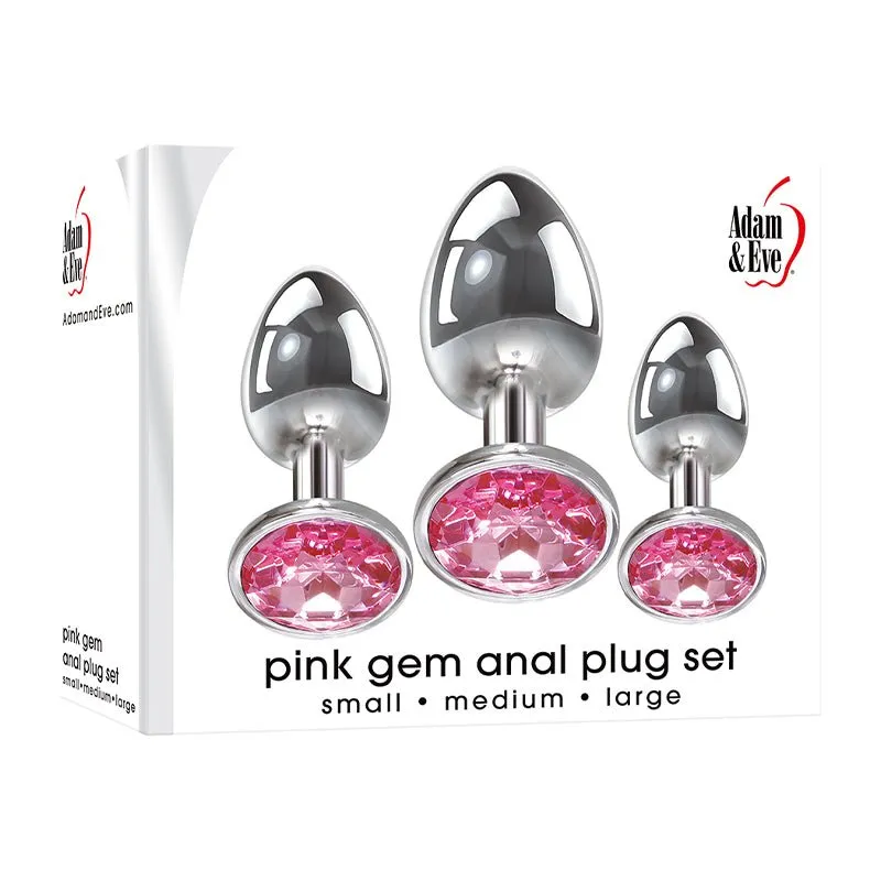 Adam & Eve 3-Piece Metal Anal Plug With Pink Gemstone Base Set