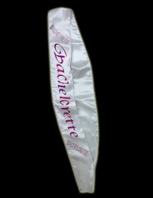Bachelorette Sash w/Crystals - White