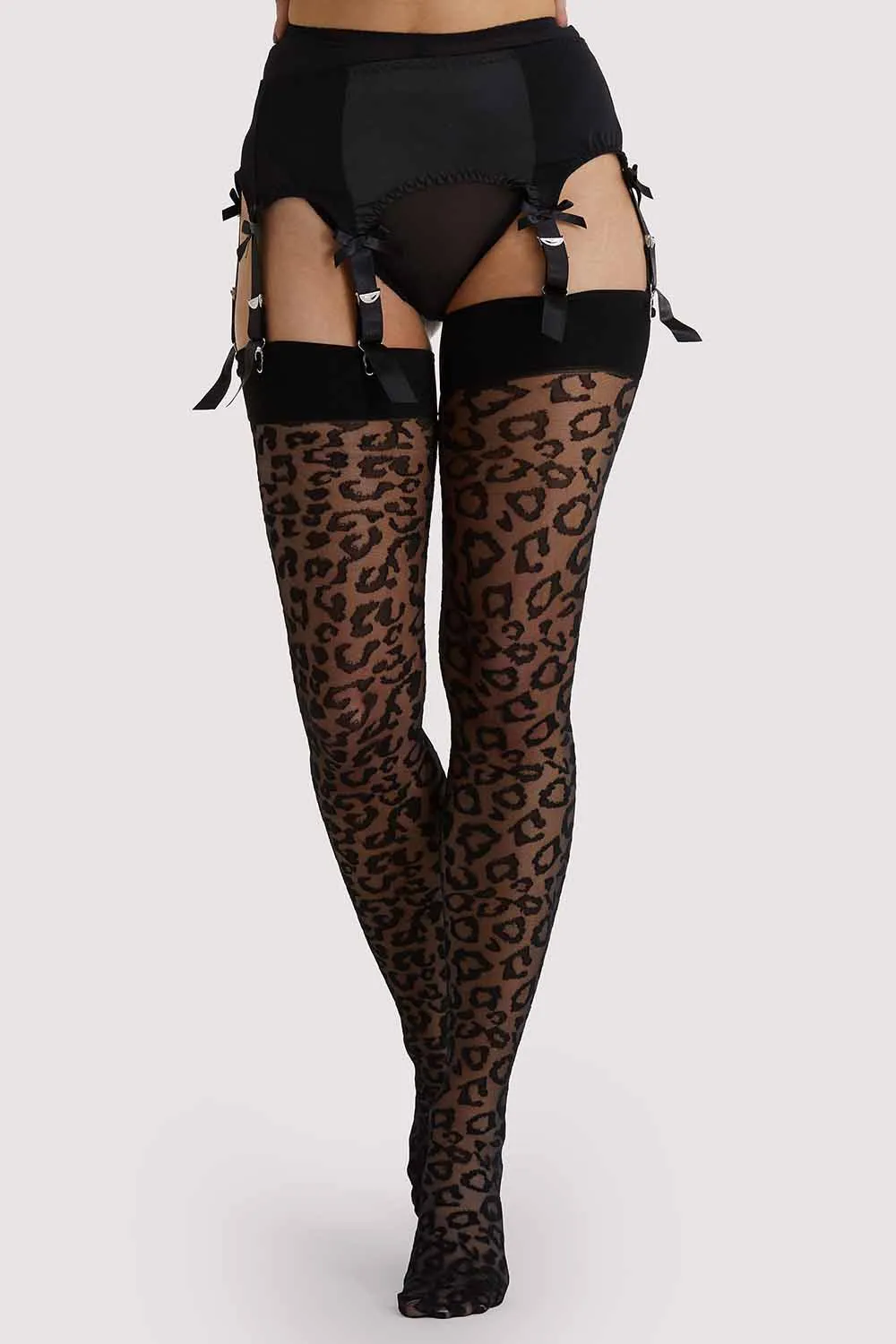 Black/Black Leopard Knit Stockings