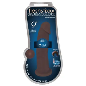 Curve Toys FLESHSTIXXX 9 in. Posable Dual Density Silicone Dildo with Suction Cup Brown