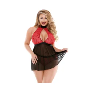 Curve Valentina Halter Keyhole Front Babydoll & Matching Panty Red/black 3x/4x