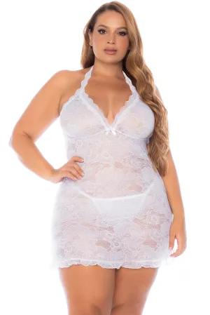 Elegant Lace Halter Tie Babydoll with Bow Details