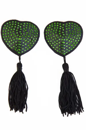 Frida Nipple Tassels â€ Green Beaded Heart Shape