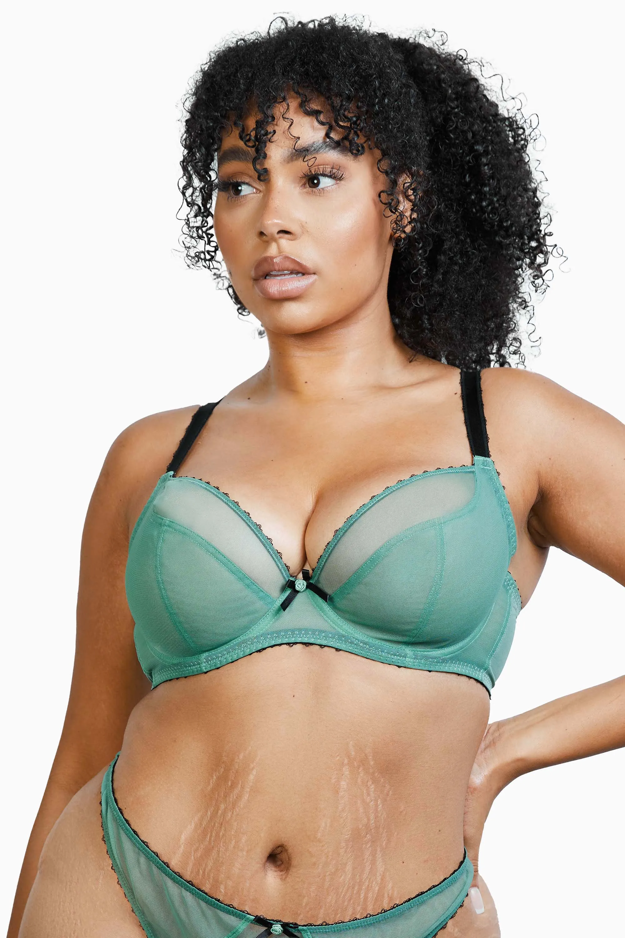 Grace Green Moss and Black Supportive Plunge Net Bra