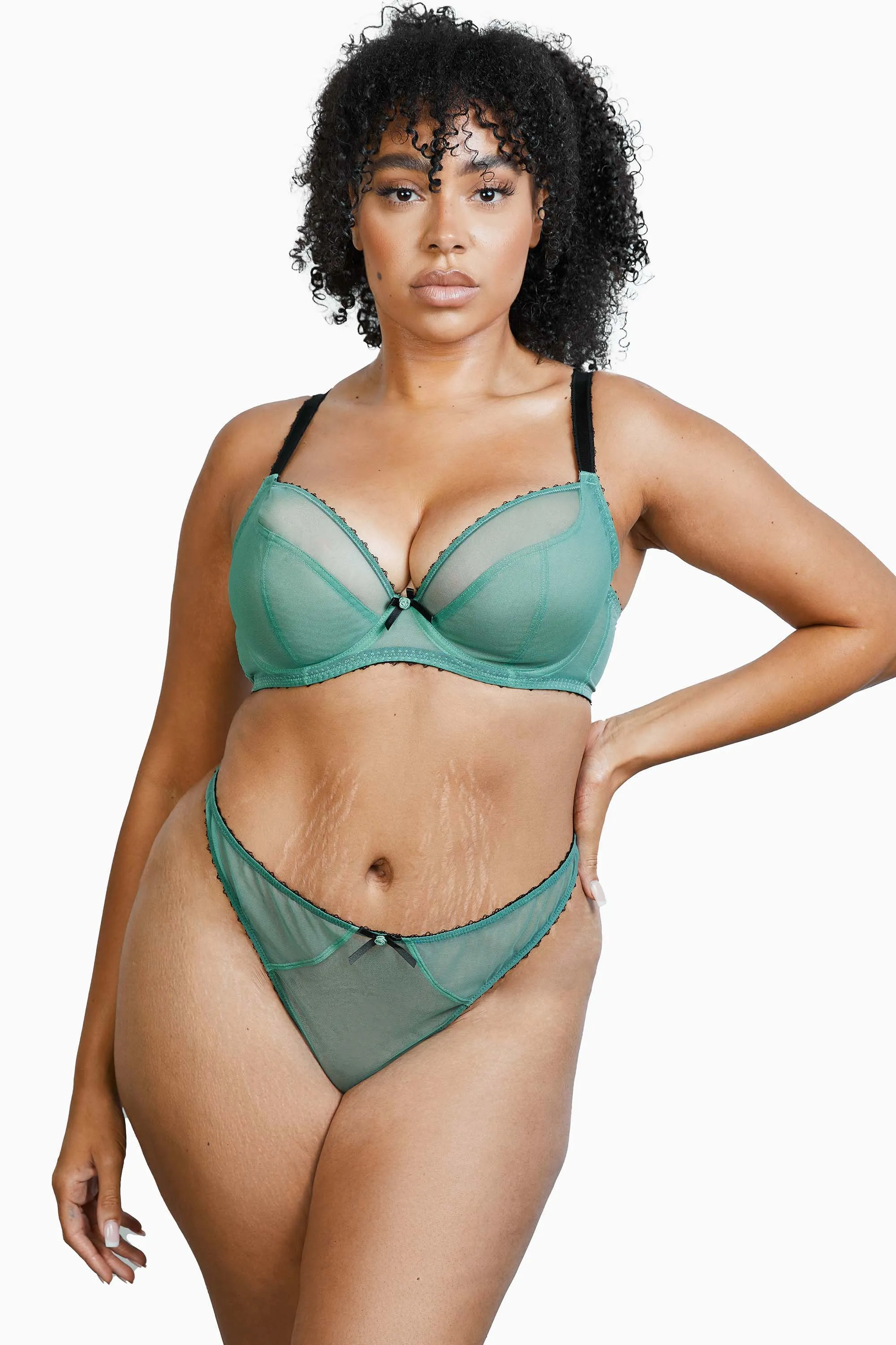 Grace Green Moss and Black Supportive Plunge Net Bra