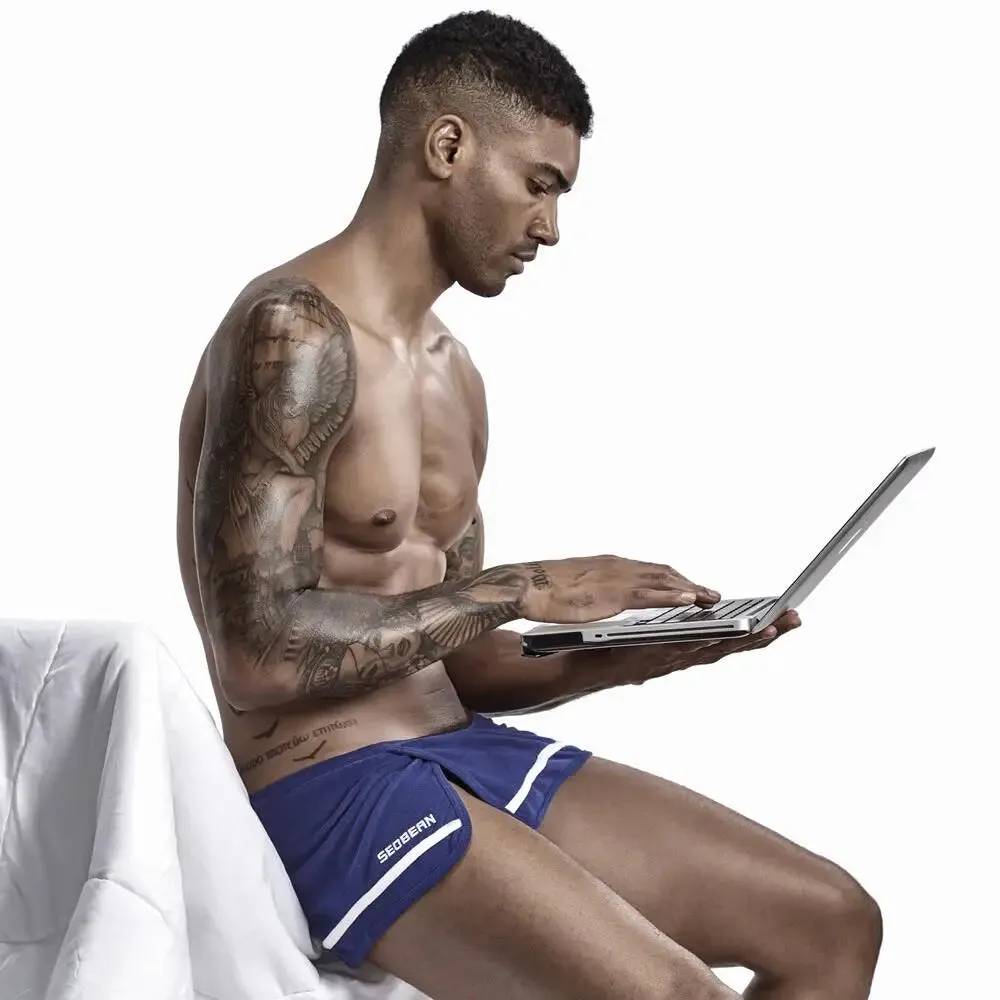 #PB Men's Pajamas Sleep Bottoms Side Slit Home Lounge Casual Shorts