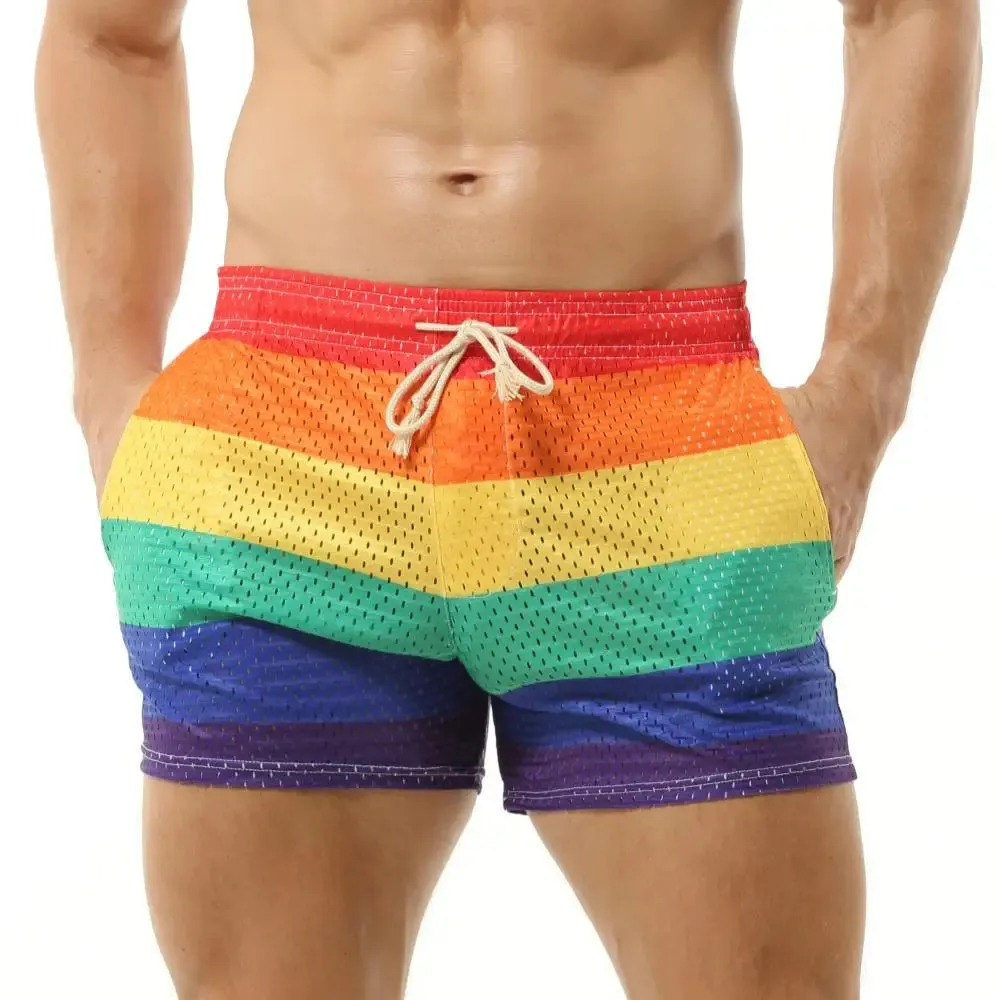 #PB Men's Shorts Rainbow Stripe Fashion Casual Shorts