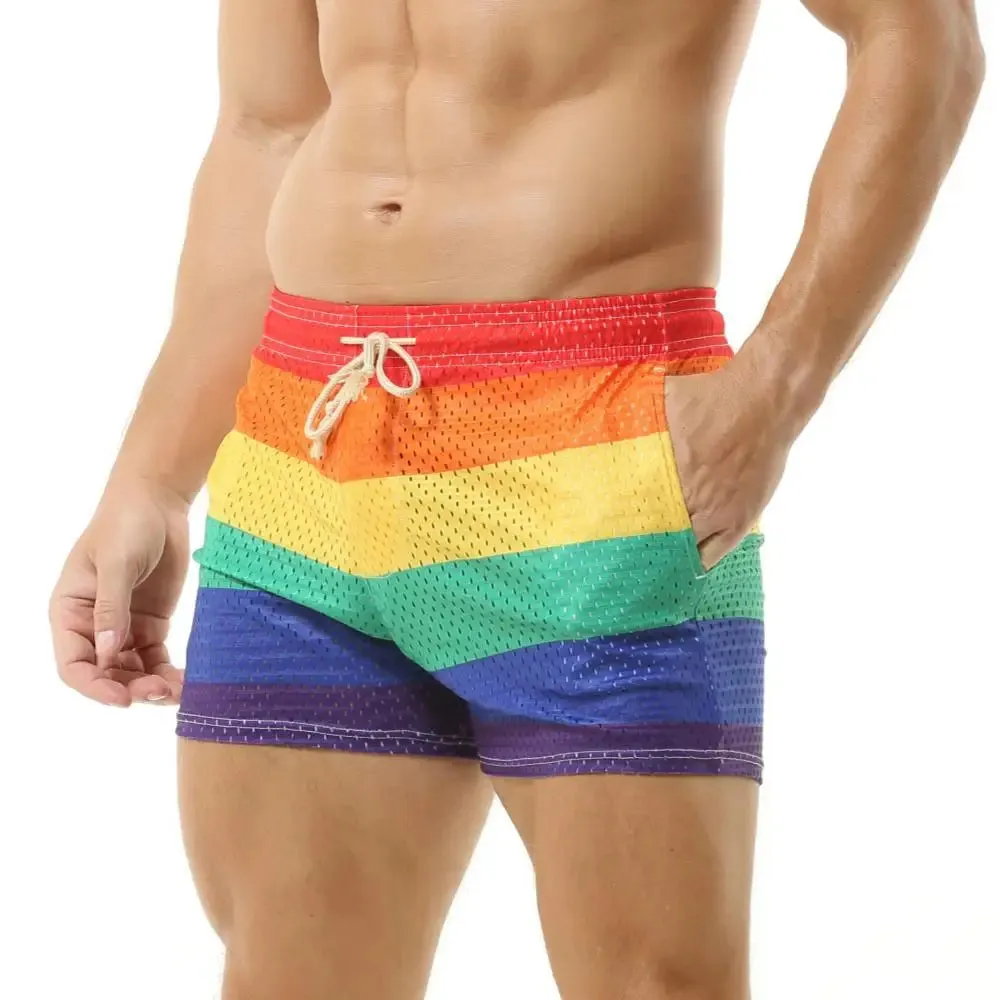 #PB Men's Shorts Rainbow Stripe Fashion Casual Shorts