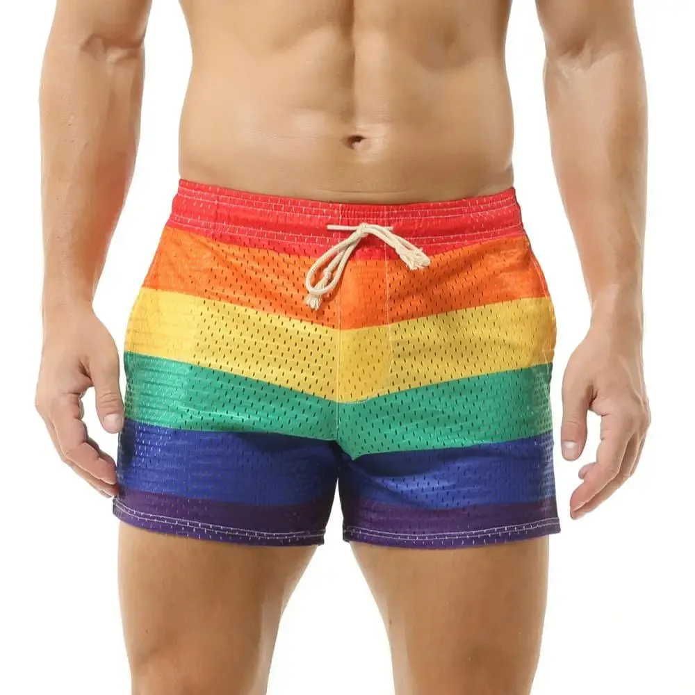 #PB Men's Shorts Rainbow Stripe Fashion Casual Shorts