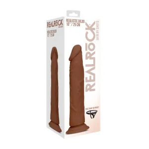 RealRock Skin Realistic 10 in. Dildo With Strap-On Harness Brown