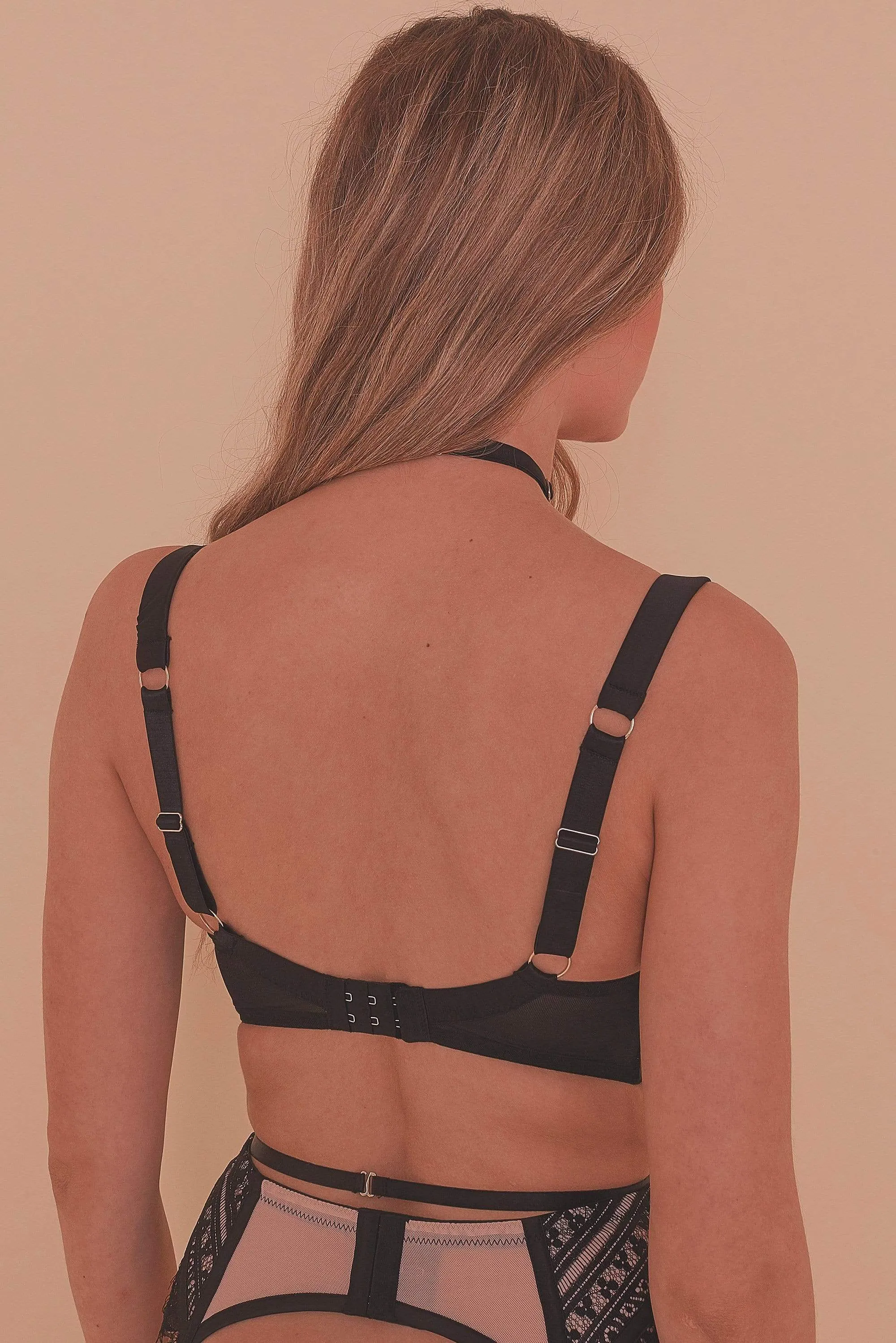 Sky Pearl Quarter Cup Lace Harness FB Bra