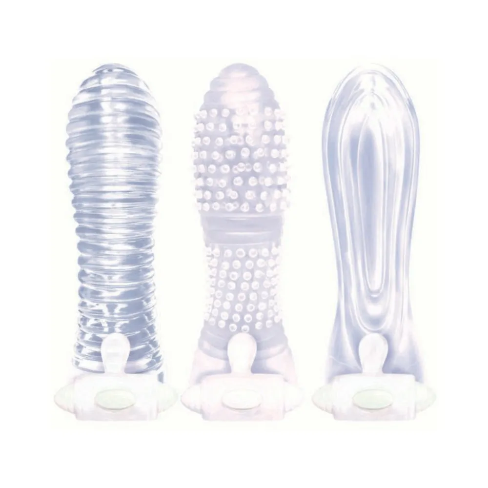 The 9's. Vibrating Sextenders. 3-pack. Nubbed. Contoured. Ribbed