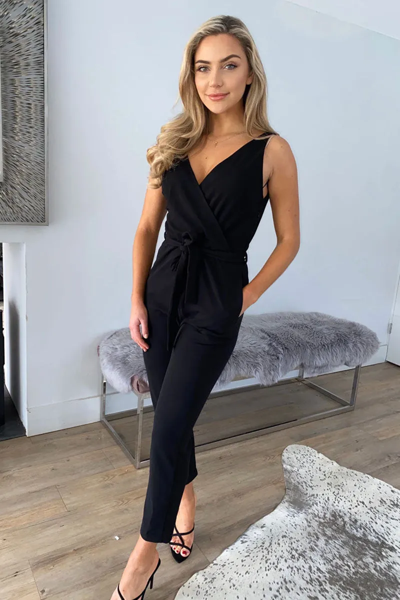Wrap Neck Straight Leg Jumpsuit